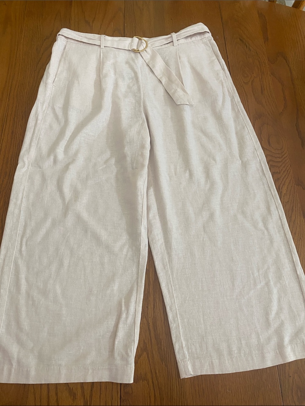 MICHAEL Michael Kors Linen Blend  Cropped Wide-Leg Belted Pants Size Large NWT